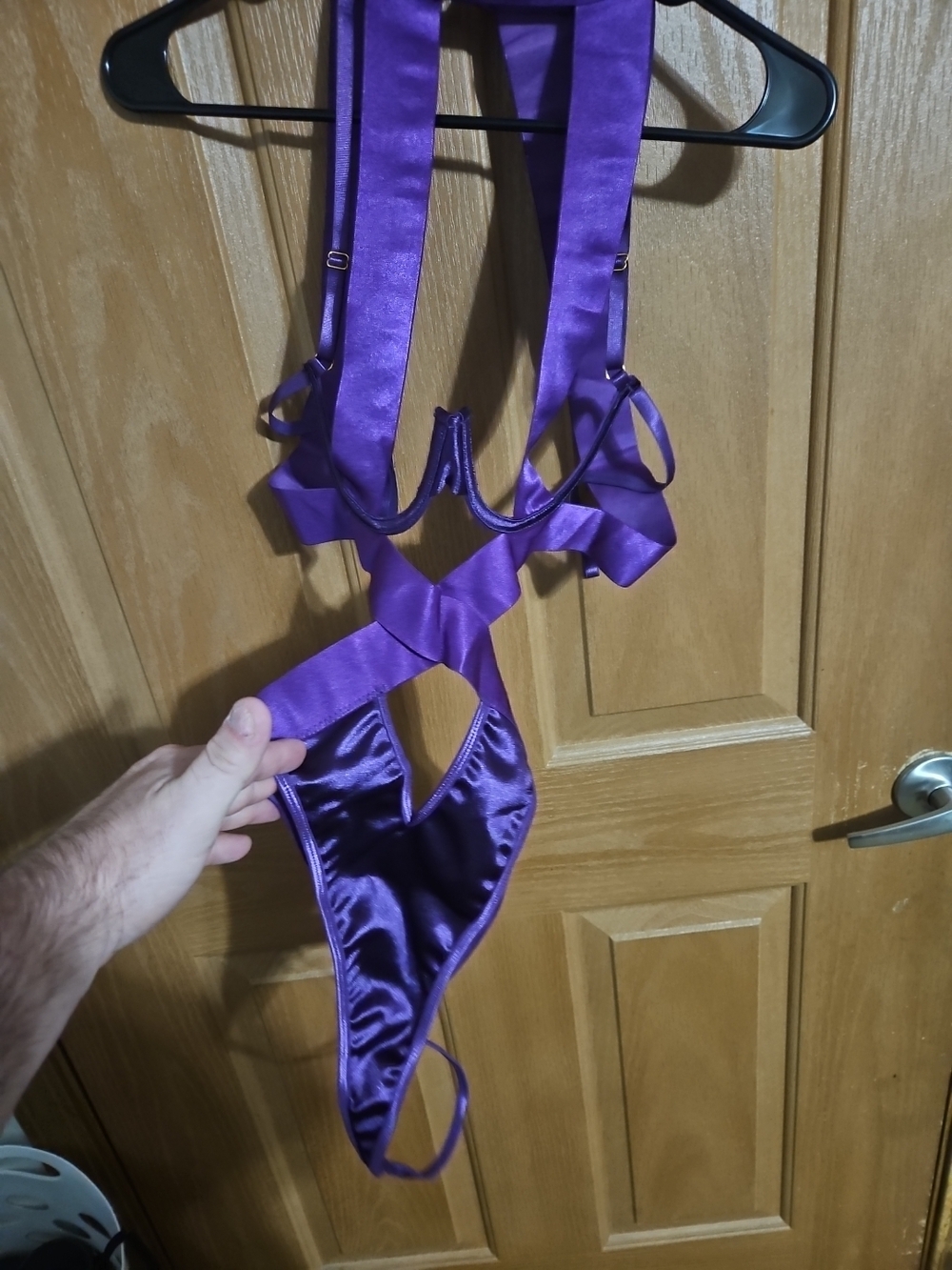 Purple Satin Strappy Teddy Bodysuit - Unbranded